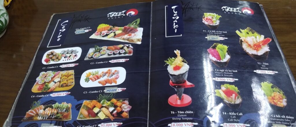 【ベトナムグルメ】ハノイのローカル激安寿司 Street Sushi　コンボメニュー、手巻き寿司