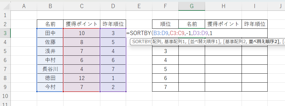 【EXCEL】元の表はそのままで並び替えた表を作る方法　並べ替え順序２を指定